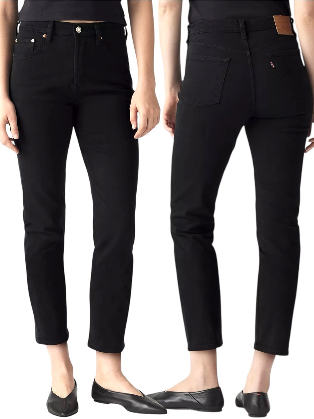 Levi’s 501 Crop Premium Black Jeans W31 Straight Leg Stretch Denim Black Sprout